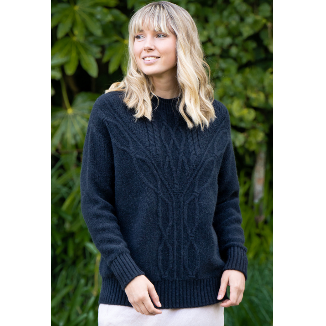 Lothlorian - Alpaca Crew Neck Cable Jumper (ALP076)Slate