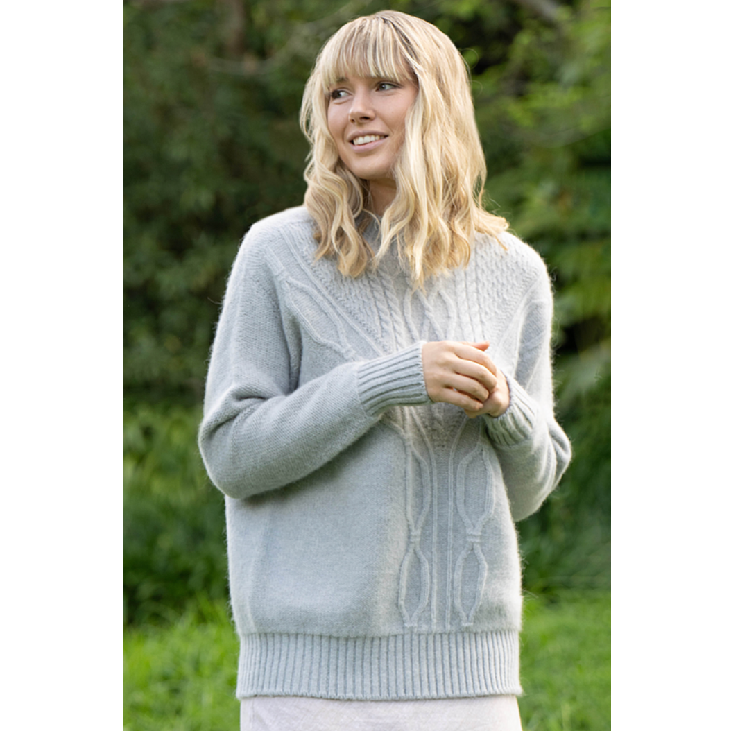 Lothlorian - Alpaca Crew Neck Cable Jumper (ALP076)Dove