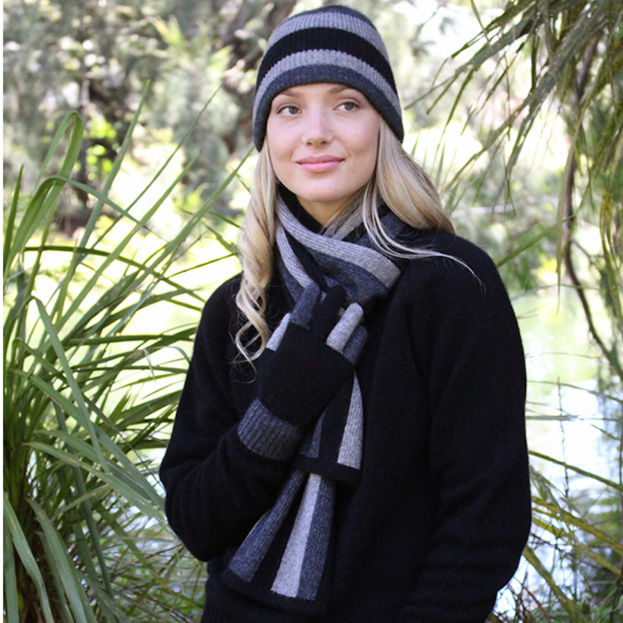 Charcoal Scarf and beanie set in colour
