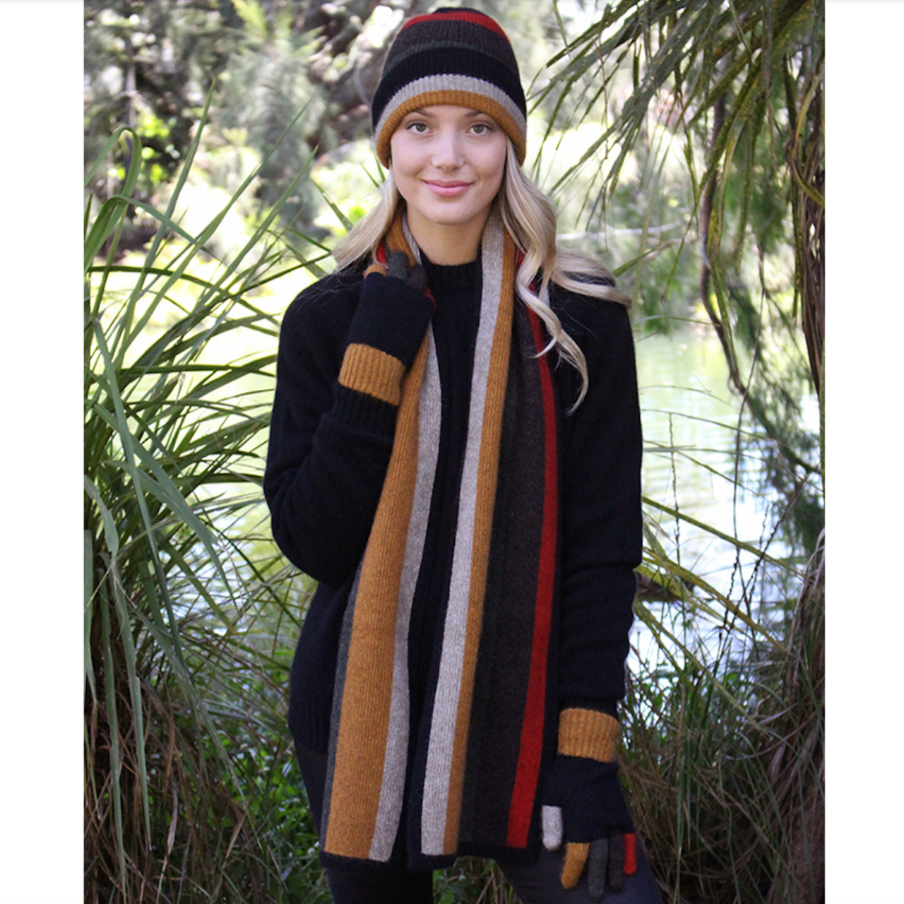 Gold Scarf and beanie set in colour