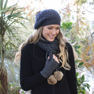 Charcoal - Lothlorian - Cable Scarf with Rabbit Fur Pompoms (9873)