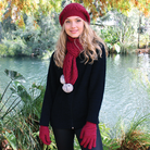 Raspberry - Lothlorian - Cable Scarf with Rabbit Fur Pompoms (9873)