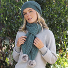 Lothlorian - Rabbit Fur Pompom Accessory Set (Beanie & Scarf) (9872+9873)Sage
