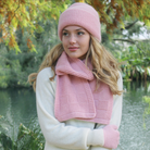 Rose colour plain beanie on woman