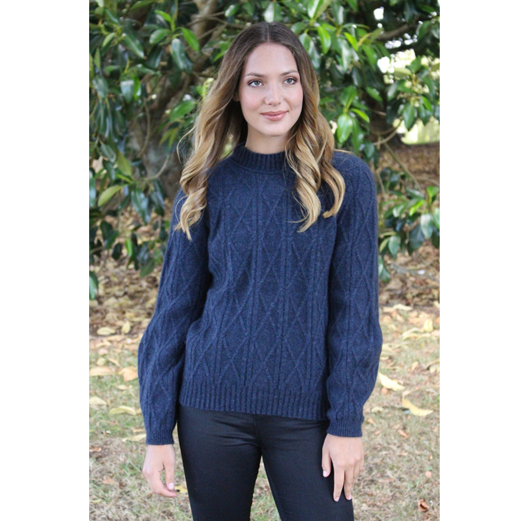 Lothlorian - Merino & Possum Cable Bell Sleeve Jumper (9778)Denim