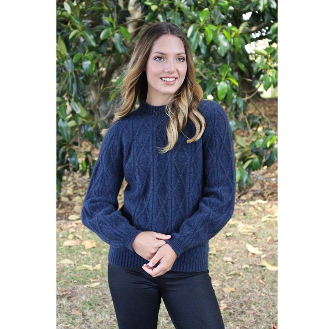 Lothlorian - Merino & Possum Cable Bell Sleeve Jumper (9778)Denim