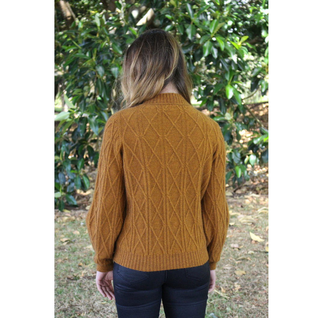 Lothlorian - Merino & Possum Cable Bell Sleeve Jumper (9778)Gold