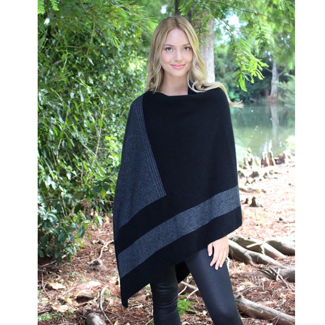 Black/Charcoal multicolour cosset poncho