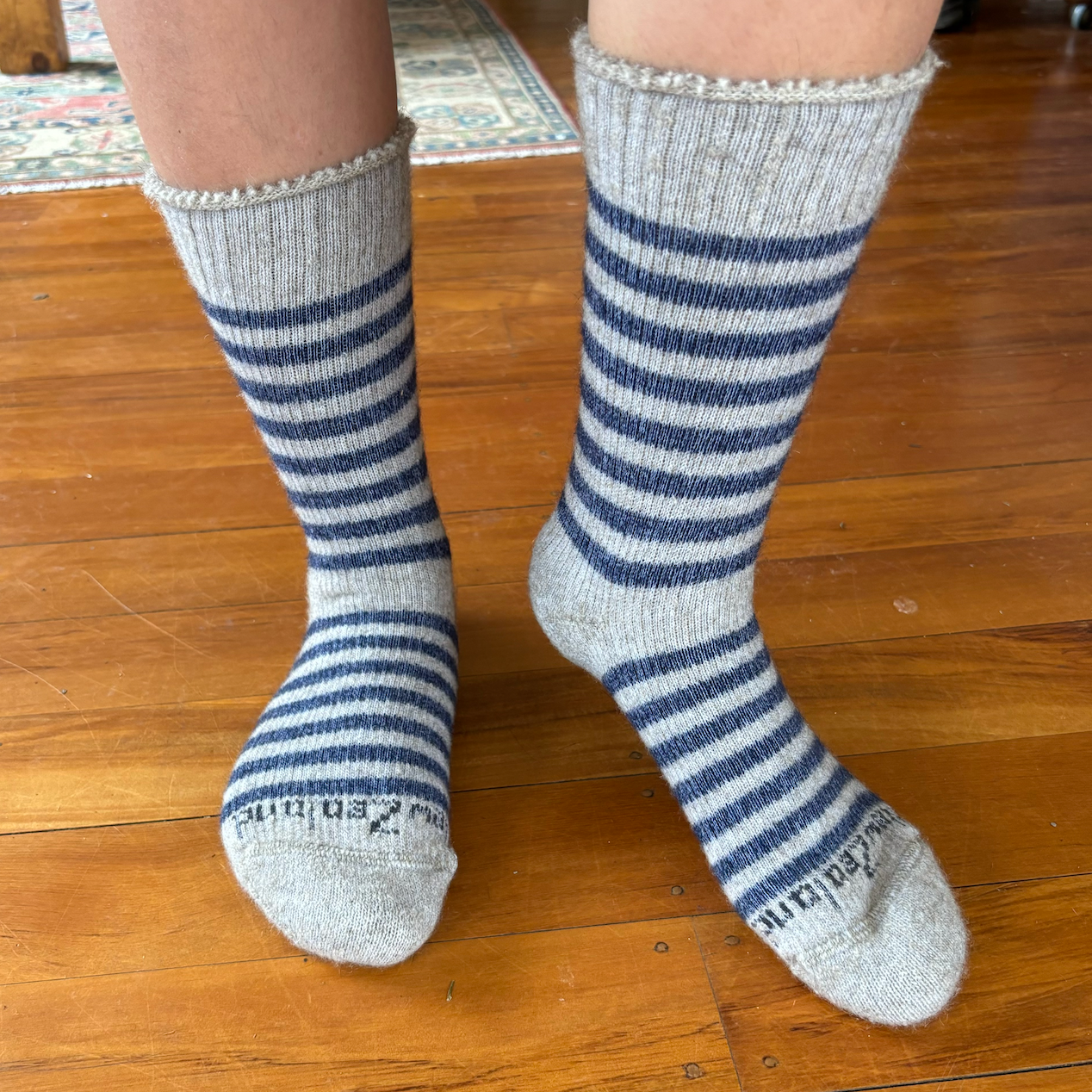 NZ Sock Co - Merino Possum Stripe Sock (FT105)Natural/Denim