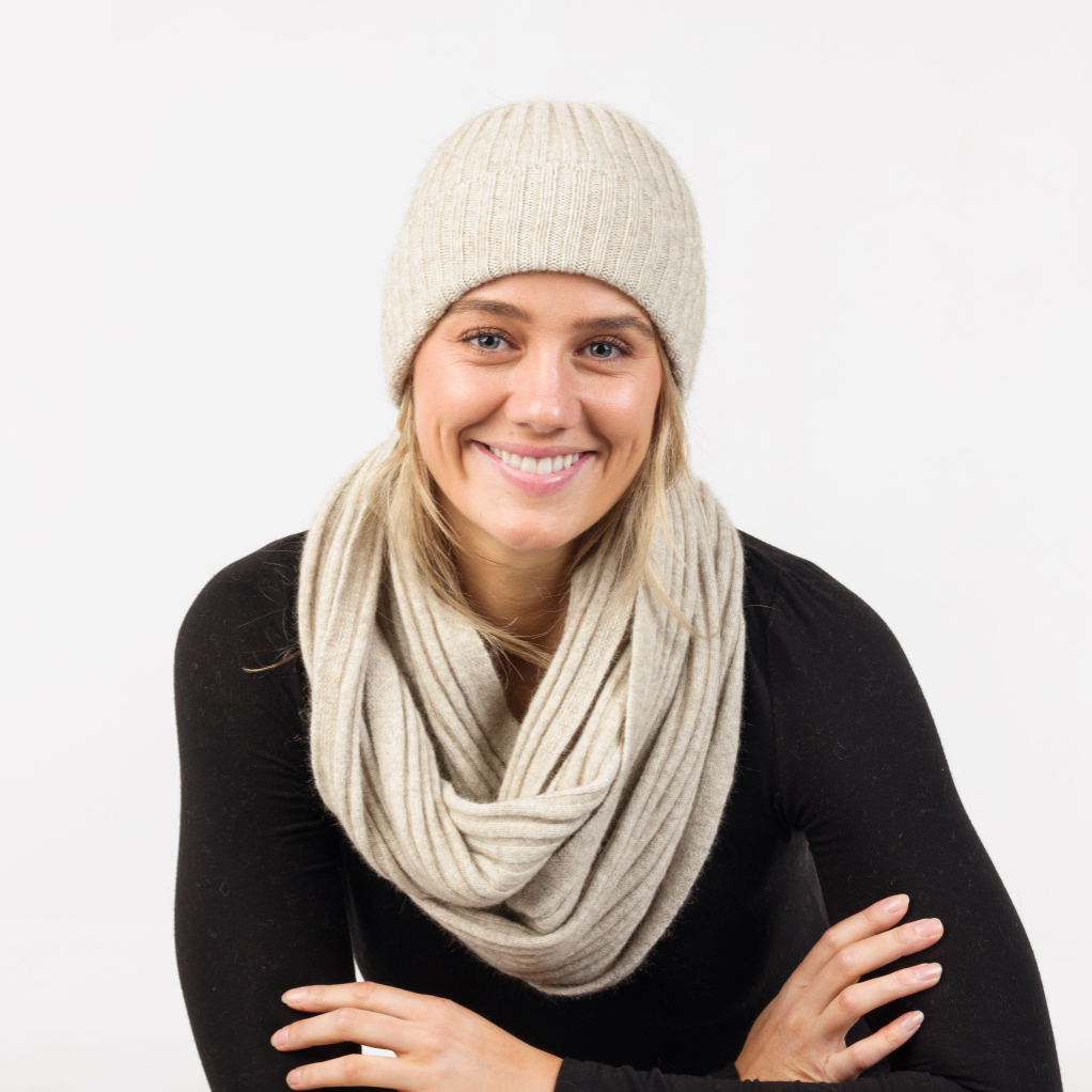 Native World - Possum & Merino Ribbed Loop Scarf (NX861) Natural