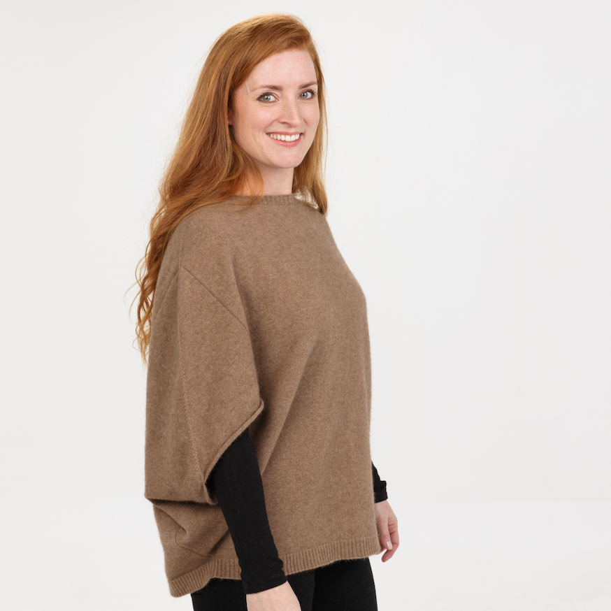 Native World - Merino & Possum Split Sleeve Poncho (NB868) Mink.
