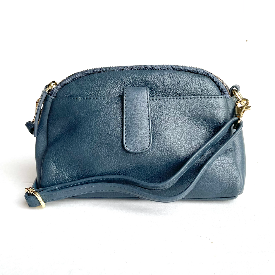 Baron - Leather Oval Top Twin Handbag (Baron2556)Navy