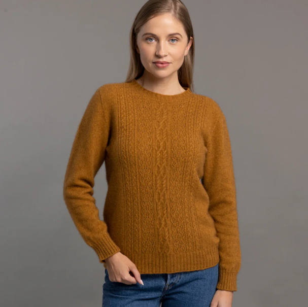 McDonald - Possum & Merino Crew Neck Jersey with Lace Detail (6129) Honeycomb