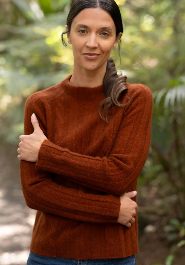 McDonald - Possum and Merino Corrugated Cable Pullover (5054) Spice