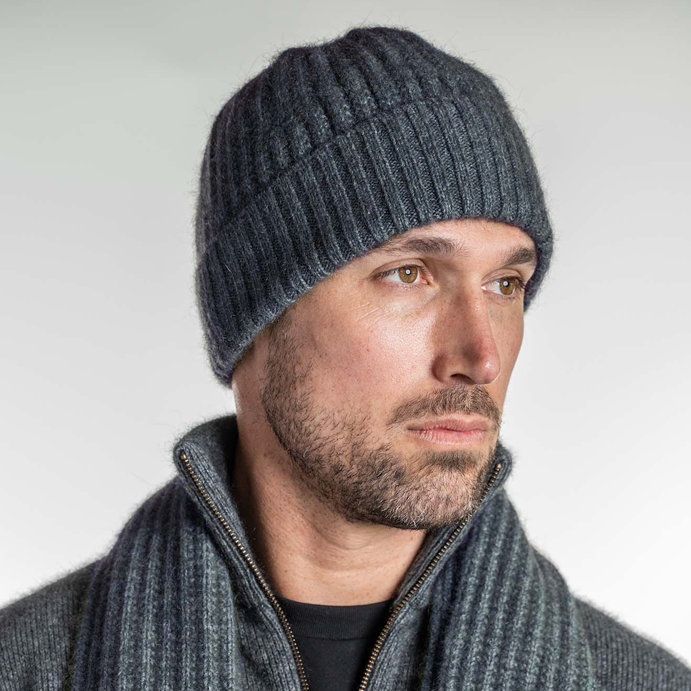 Koru Merino - Possum Ribbed Beanie (KO2020)Grey