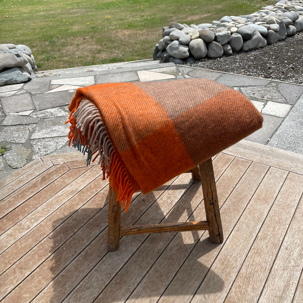 Klippan - Lambswool and Gotland Check Throw Orange