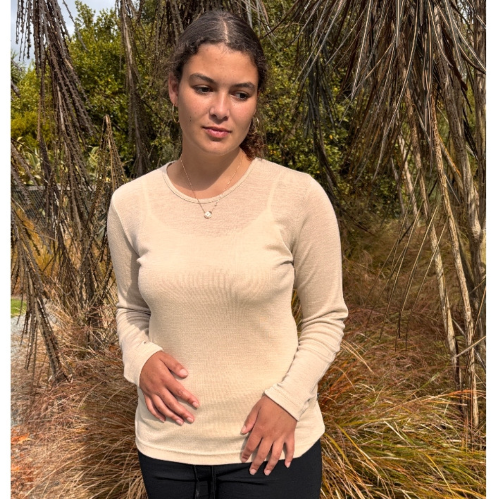 Bay Road Merino - Crew Neck Top (BR840-BR817)Sand