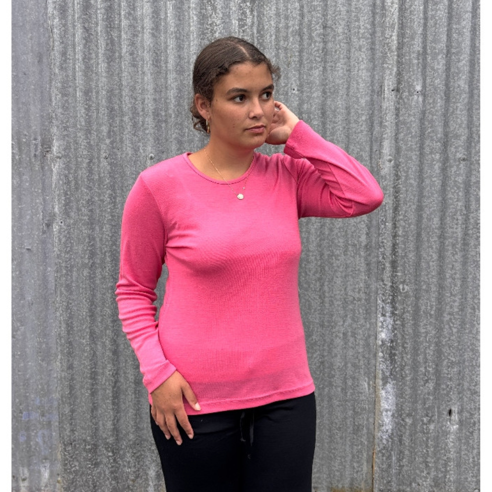 Bay Road Merino - Crew Neck Top (BR840-BR817)Peony