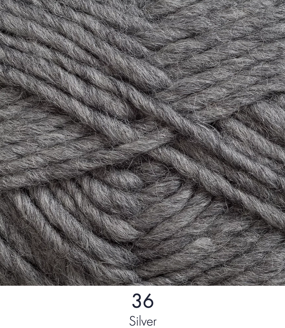 Close up ball of yarn in colour silver.