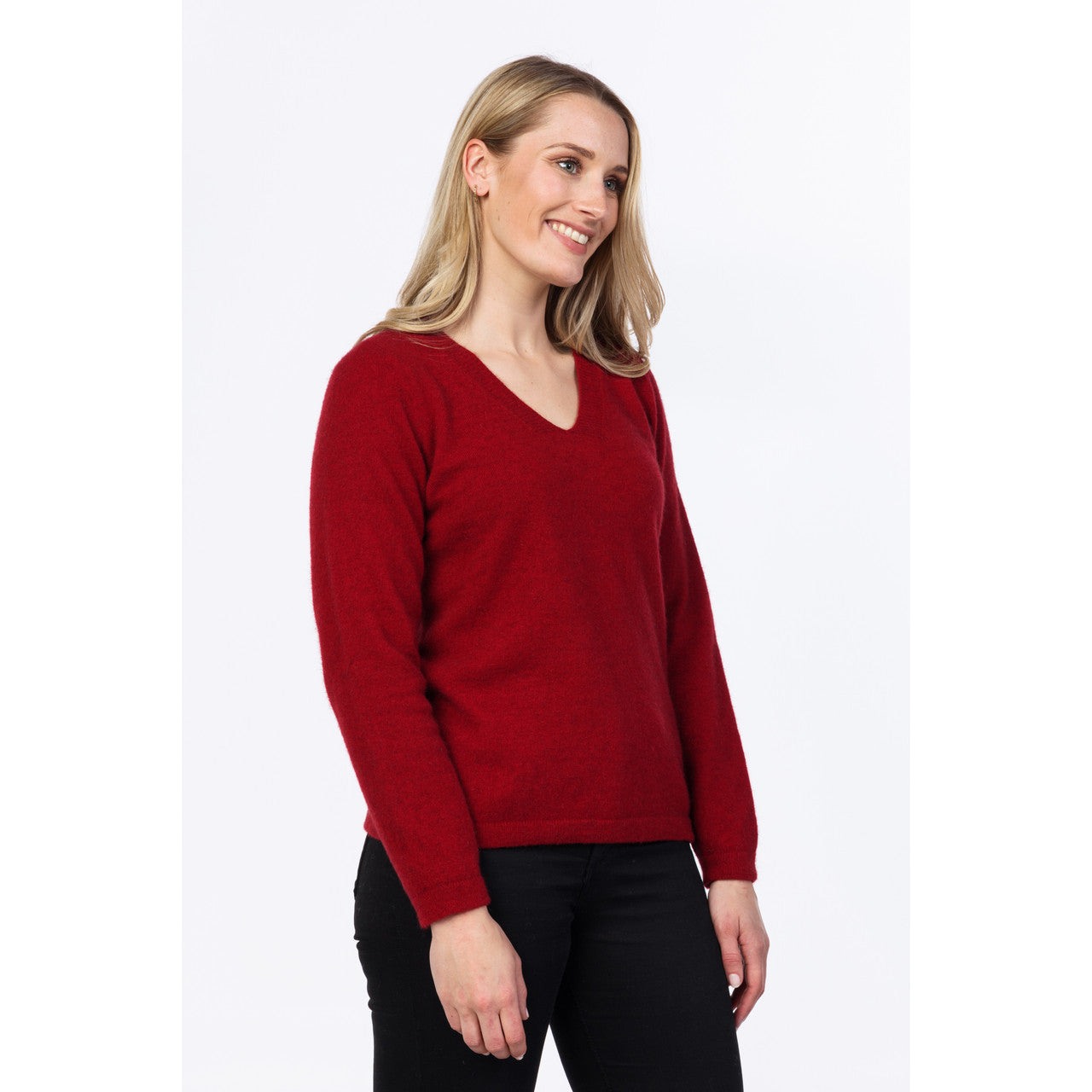 Native World - Merino & Possum Vee Plain Sweater (NB396)Berry
