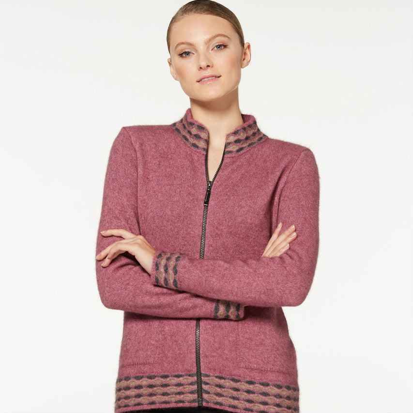 Heather colour Wave trim Zip cardigan