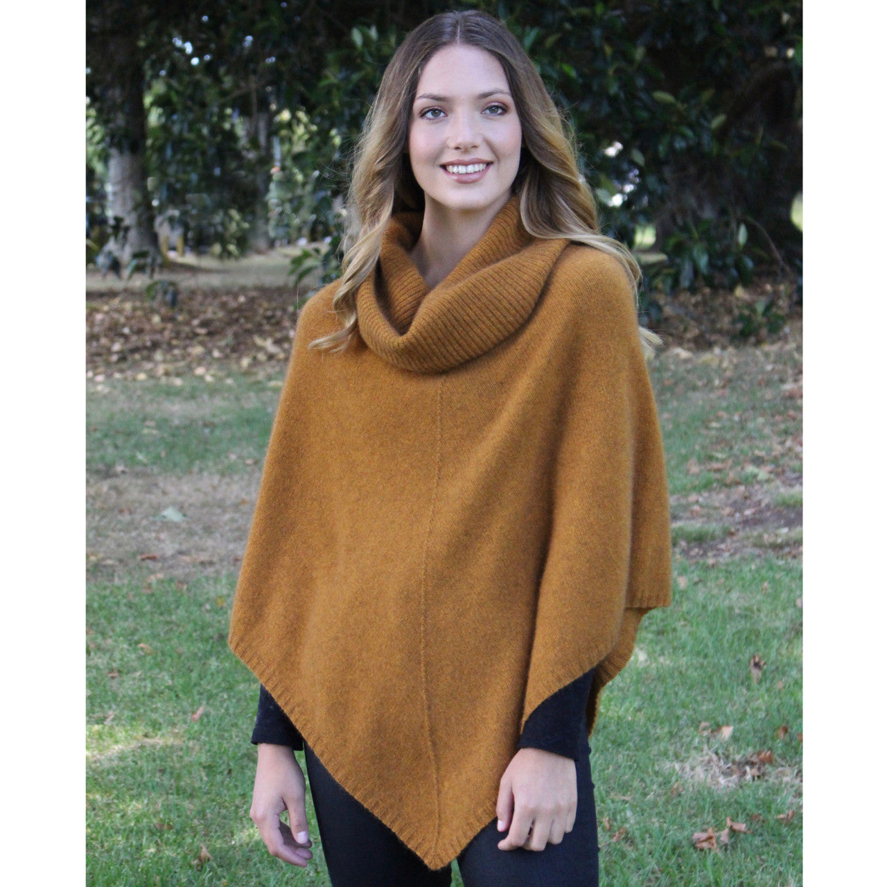 Zinity - Merino & Possum Cowl Neck Poncho - Gold