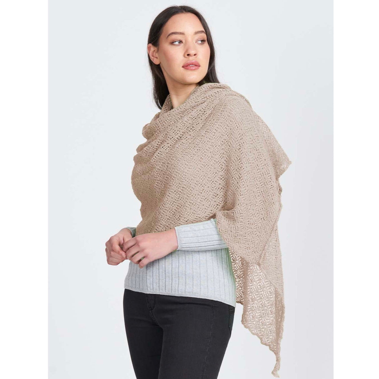 Royal Alpaca Lace Wrap in Light Camel