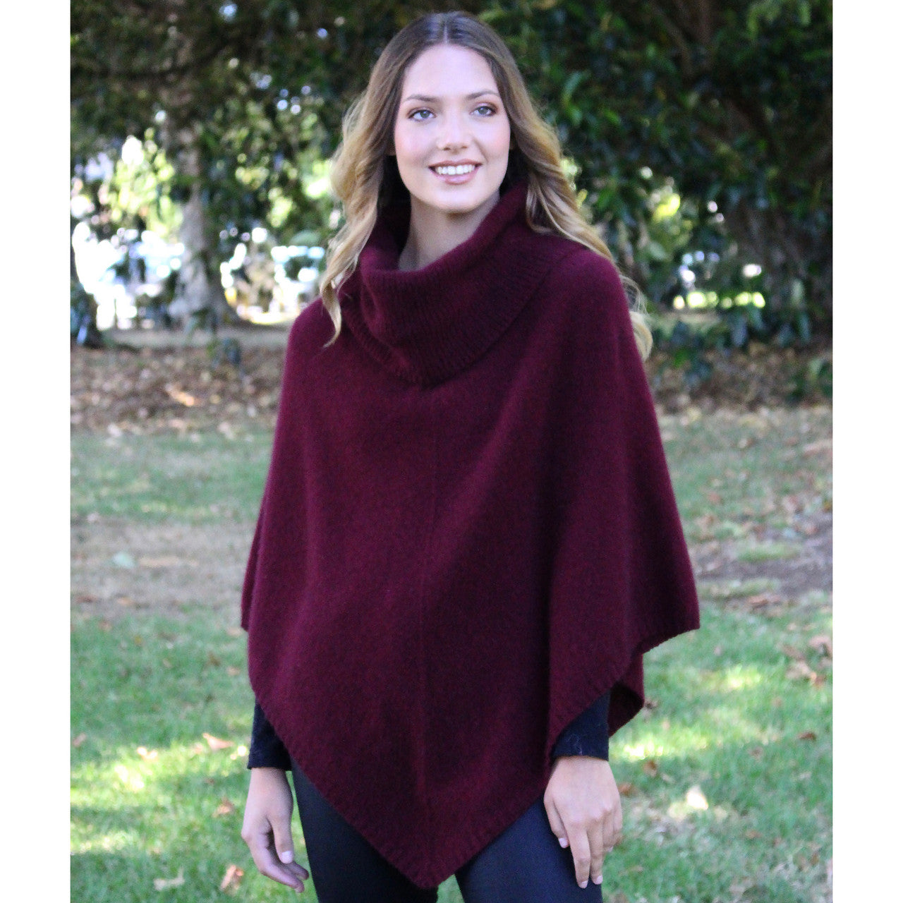 Zinity - Merino & Possum Cowl Neck Poncho - Berry