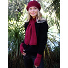 Scarf, beanie, gloves accessory set in colour Raspberry