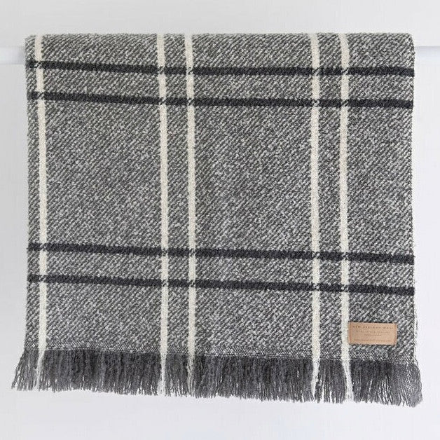 Grey Check wool twill throw