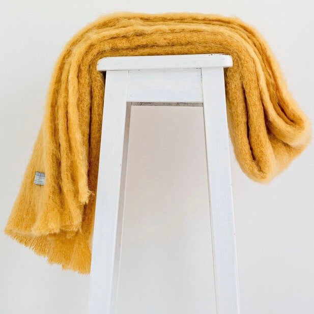 Ochre colour Mohair blanket throws