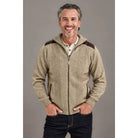 McDonald-Possum & Merino Rib Zip Jacket with Leather Trim (6610/)Mocha