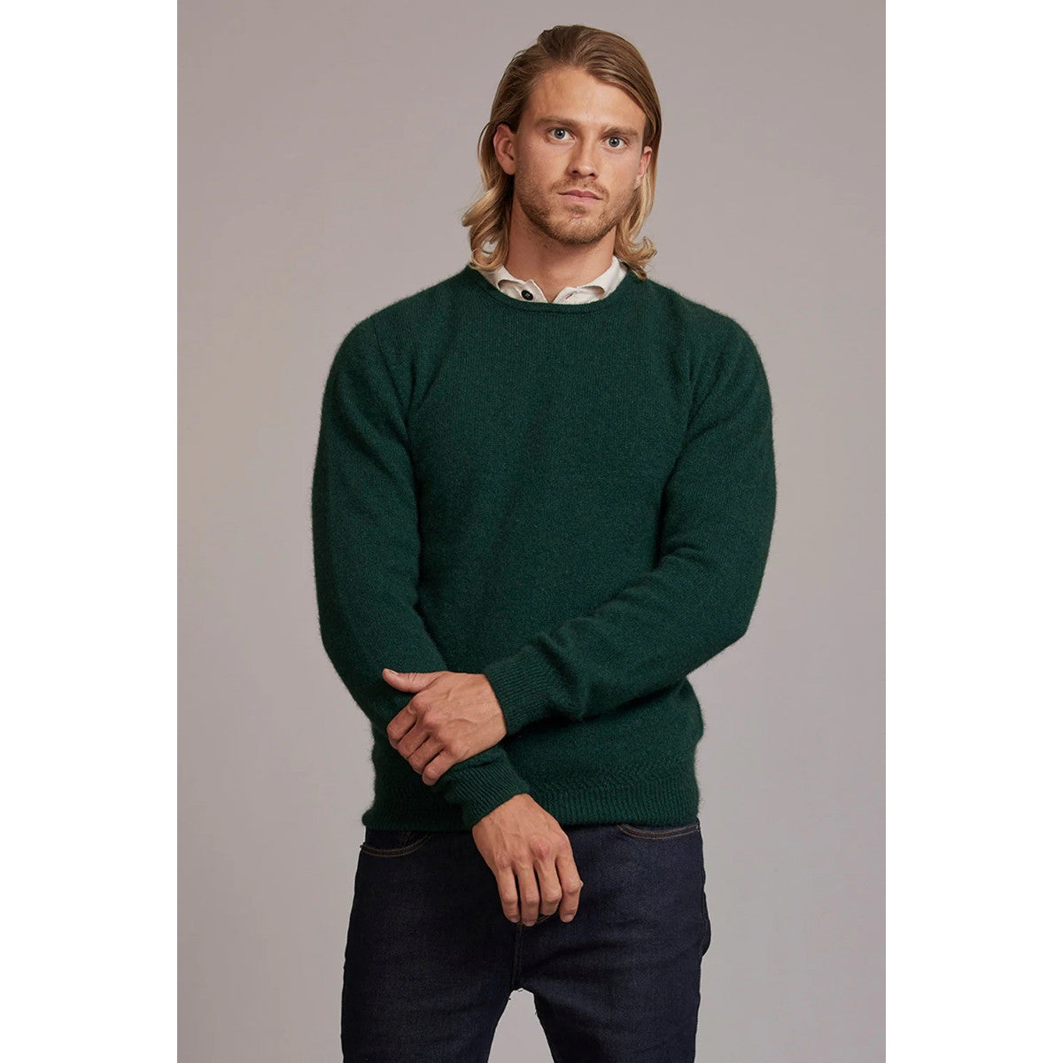 McDonald - Possum & Merino Crew Neck Jumper (6603) Forest