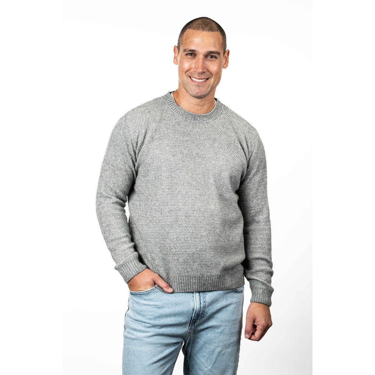 Koru - Merino & Possum Moss Stitch Plated Jumper (KO884)Mist/Natural