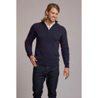 McDonald - Possum & Merino Short Zip Rib Sleeve Sweater (M620) Navy