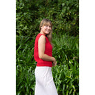 Lothlorian - Cotton & Merino Hepburn Button Vest (CM107)Cherry Red