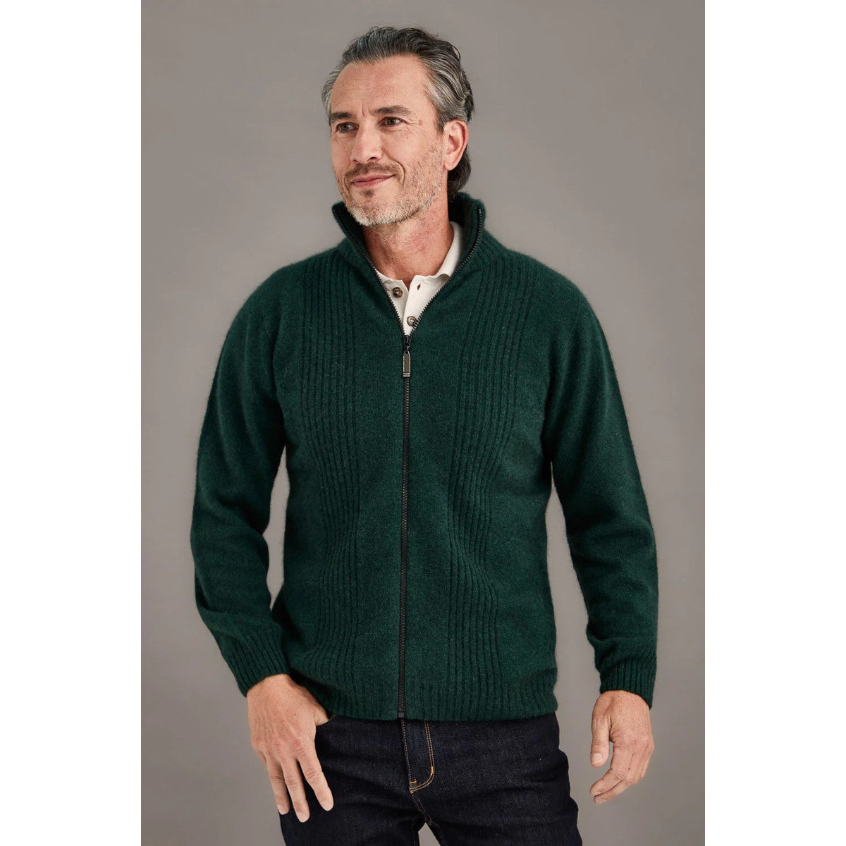 McDonald - Possum & Merino Rib Front Jacket (6602/)Forest