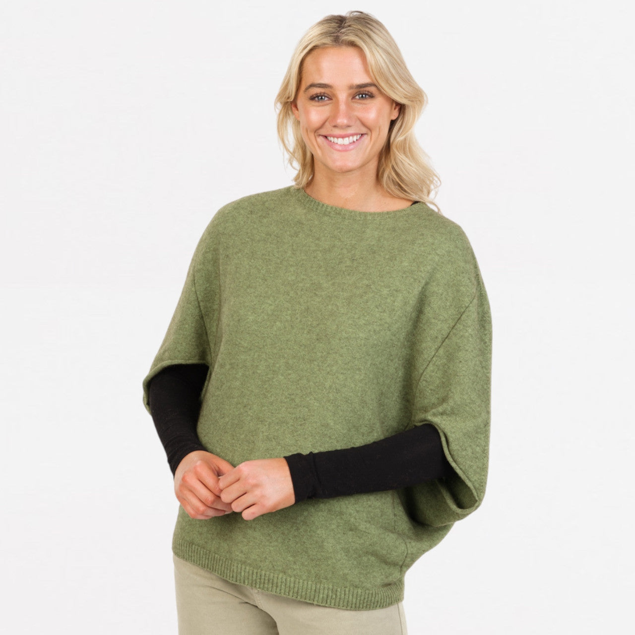 Native World - Merino & Possum Split Sleeve Poncho (NB868) Pistachio