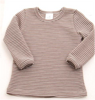 Merino wool long sleeved babies top in fudge stripe.