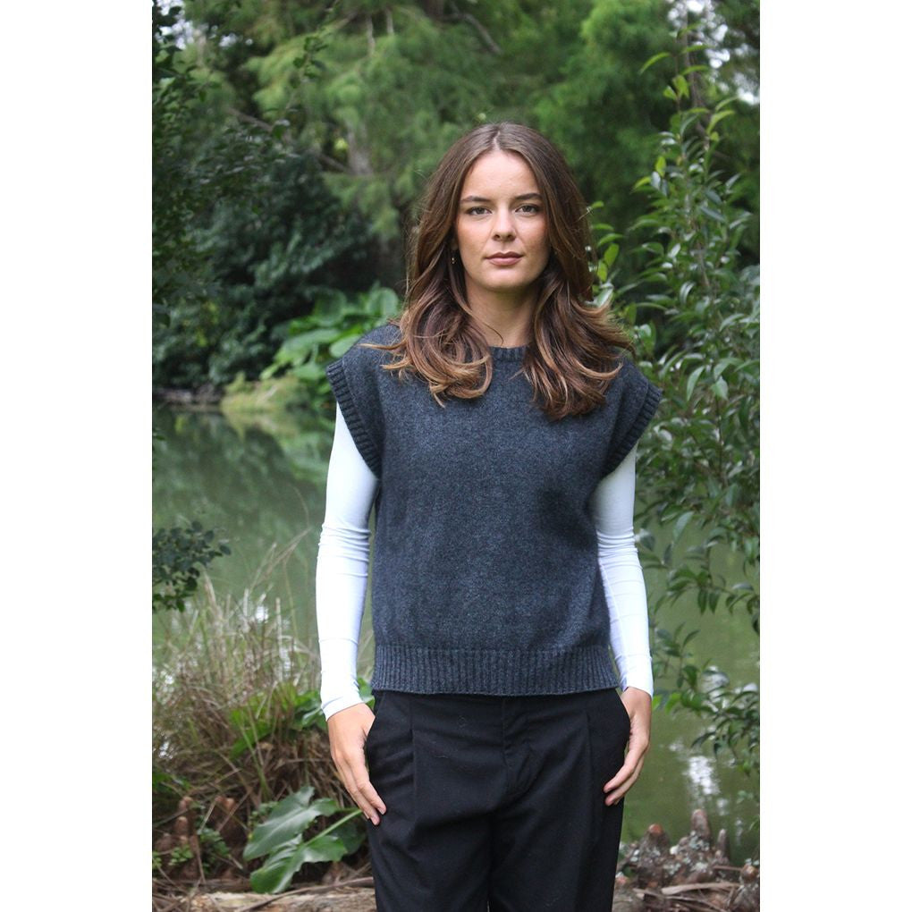 Lothlorian - Merino & Possum Serene Vest (9788)Charcoal