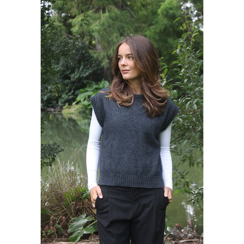 Lothlorian - Merino & Possum Serene Vest (9788)Charcoal
