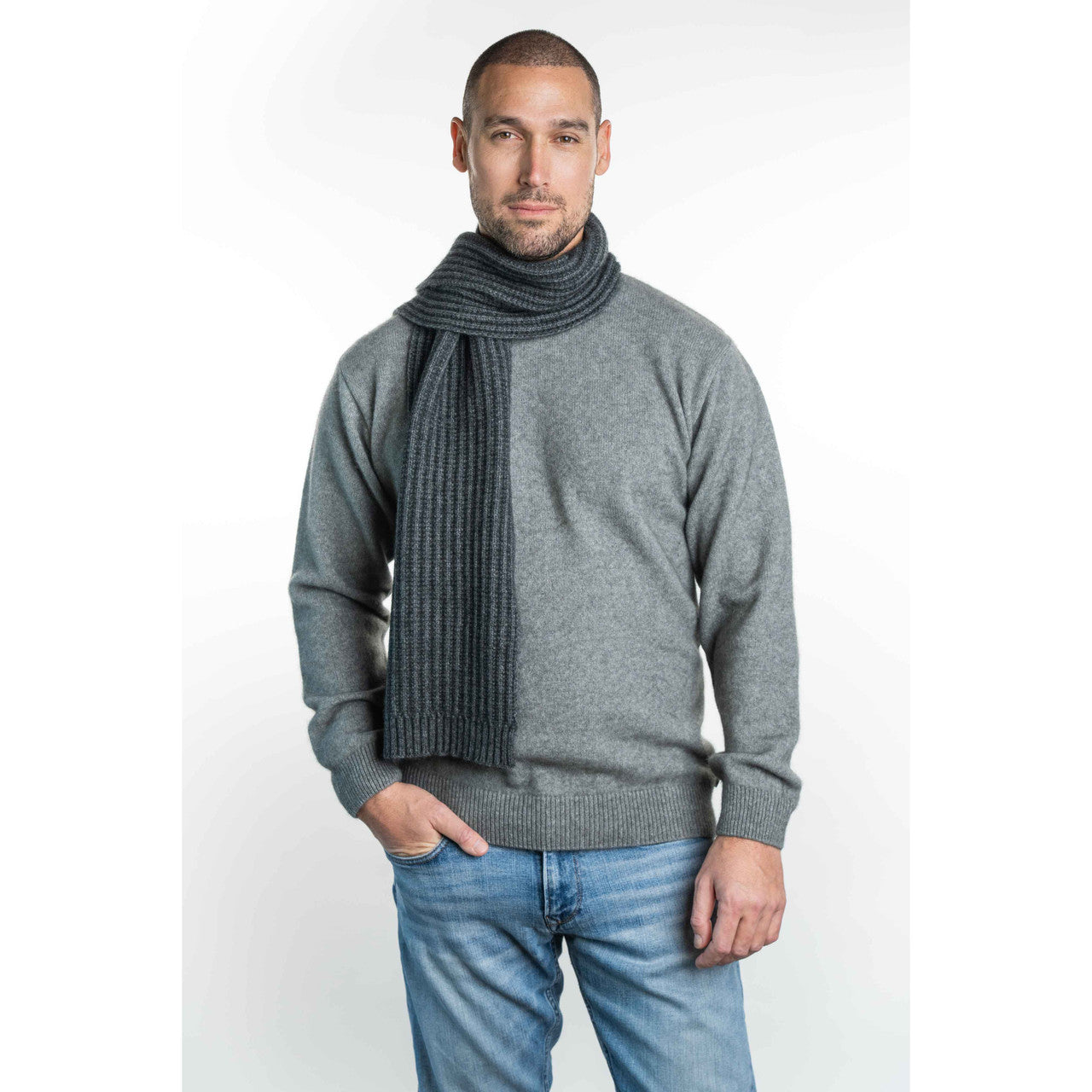 Koru Merino - Possum Ribbed Scarf (KO1020)Grey