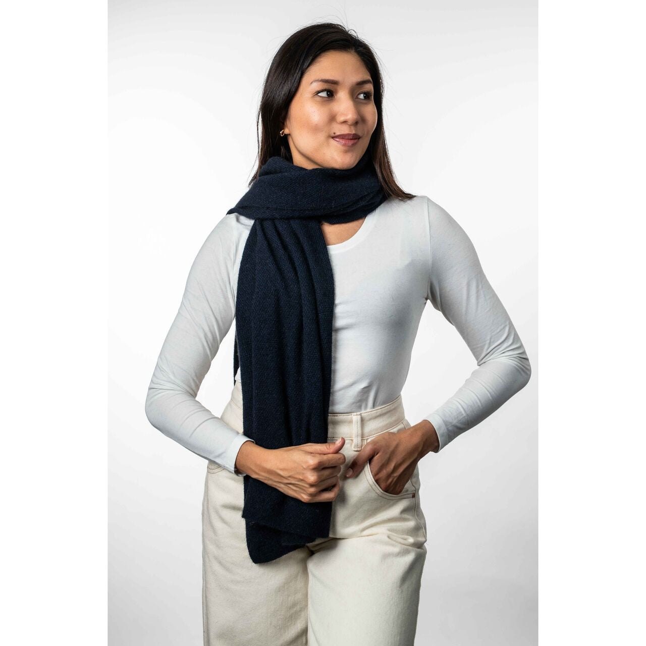 Koru Merino - Possum Lightweight Moss Stitch Wrap (KO518)Navy