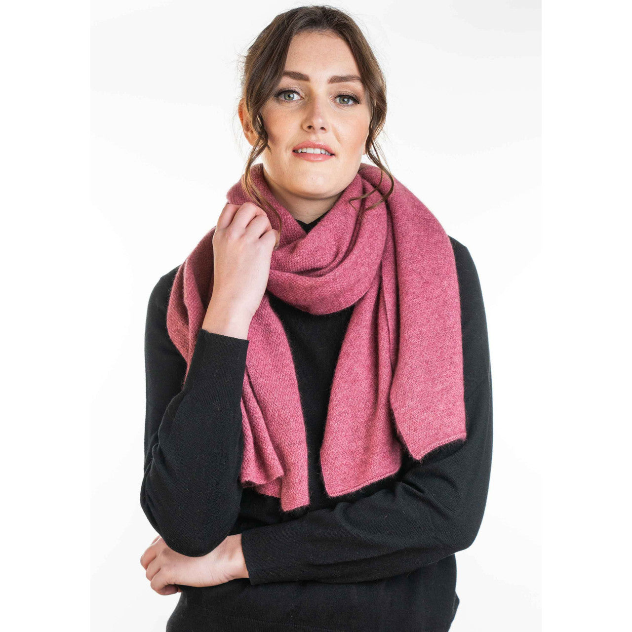 Koru Merino - Possum Lightweight Moss Stitch Wrap (KO518)Rose