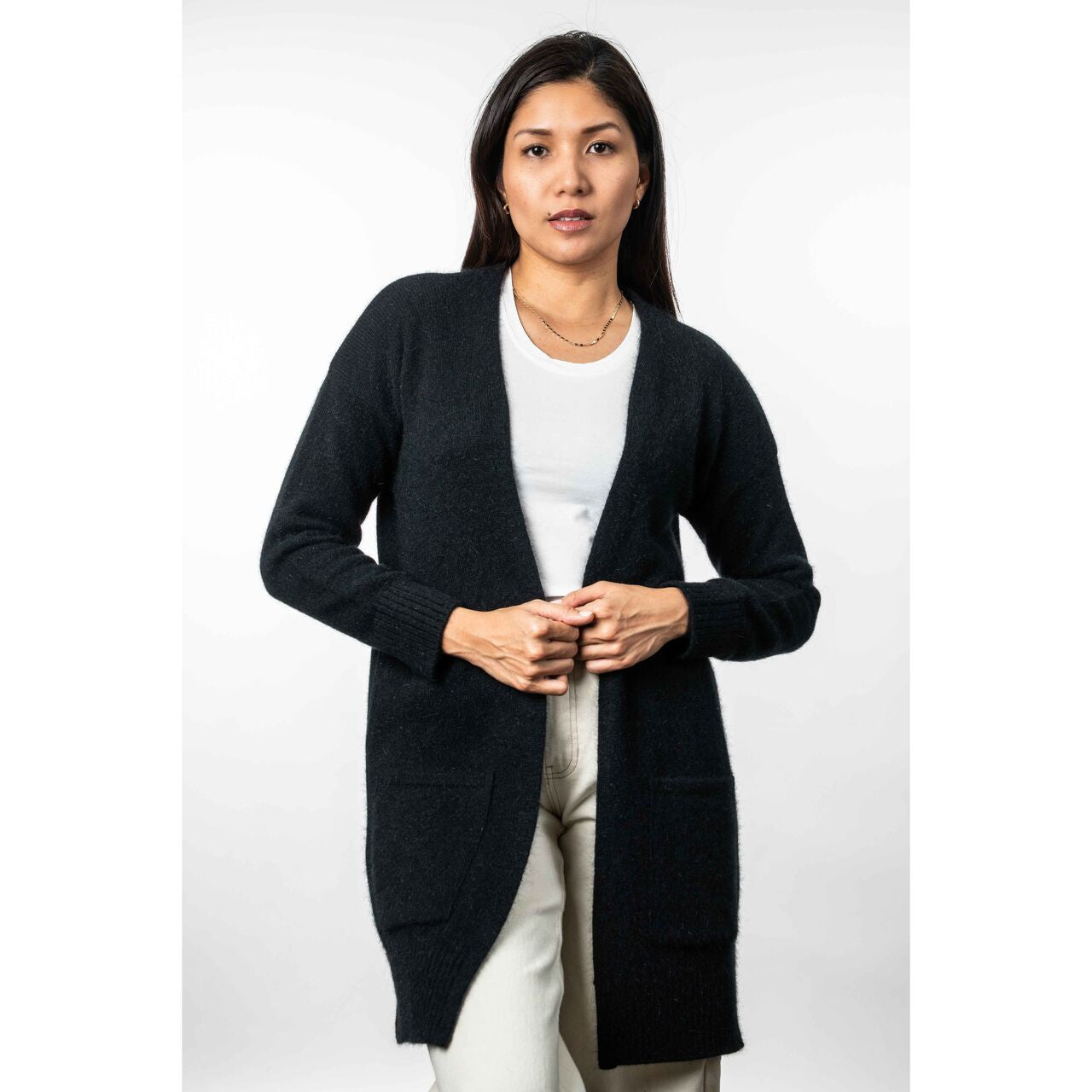 Koru - Merino - Possum Longline Cardigan (KO544)Black