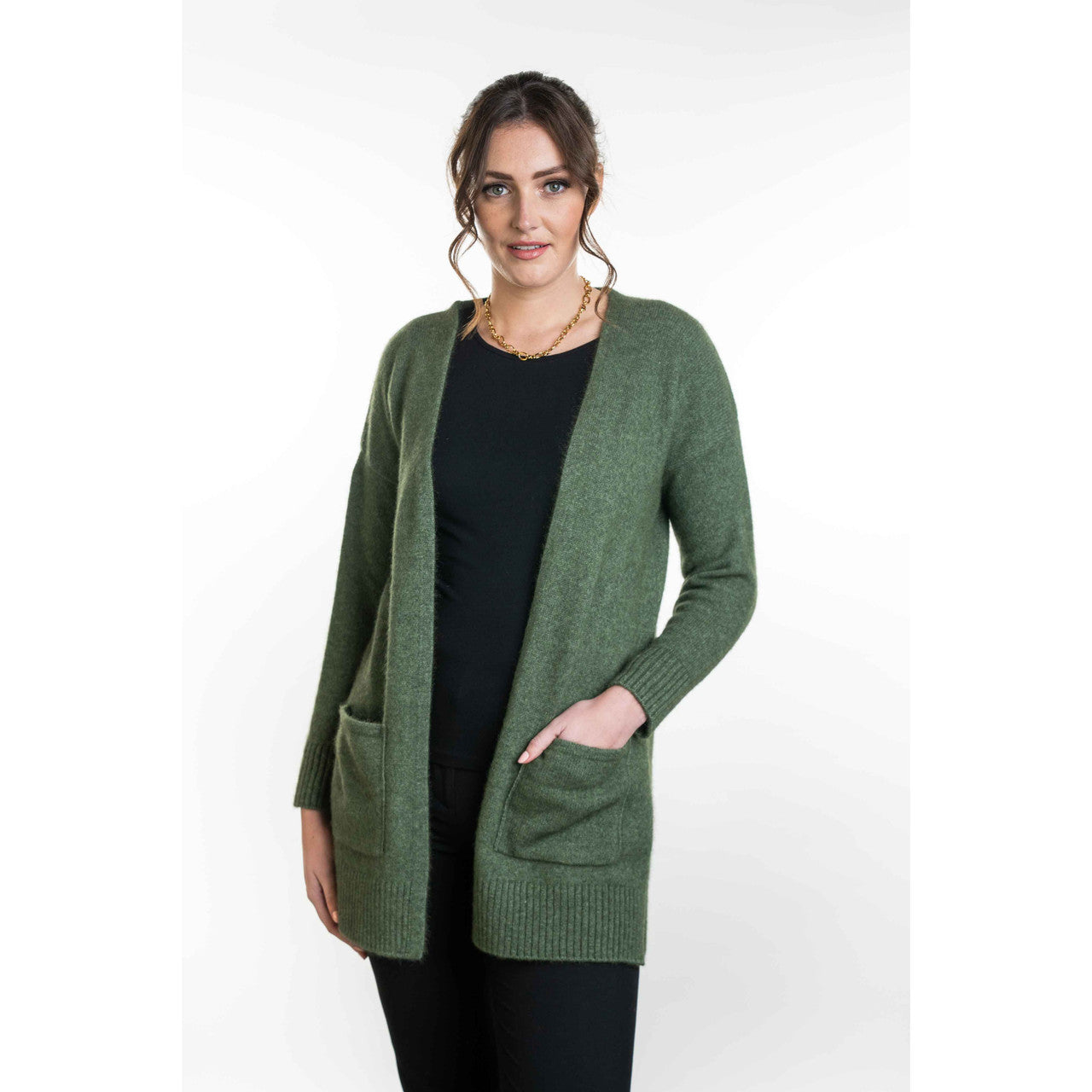 Koru - Merino - Possum Longline Cardigan (KO544)Moss