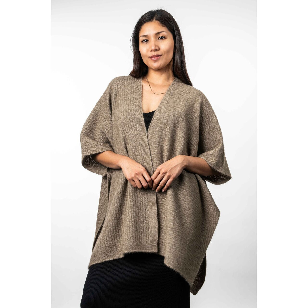 Koru - Merino and Possum Zig Zag Textured Cape (KO553)Mocha