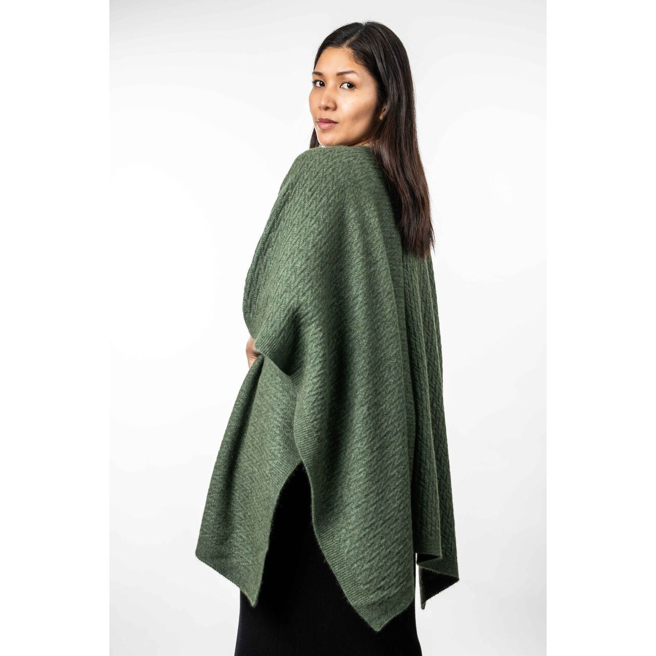 Koru - Merino and Possum Zig Zag Textured Cape (KO553)Moss