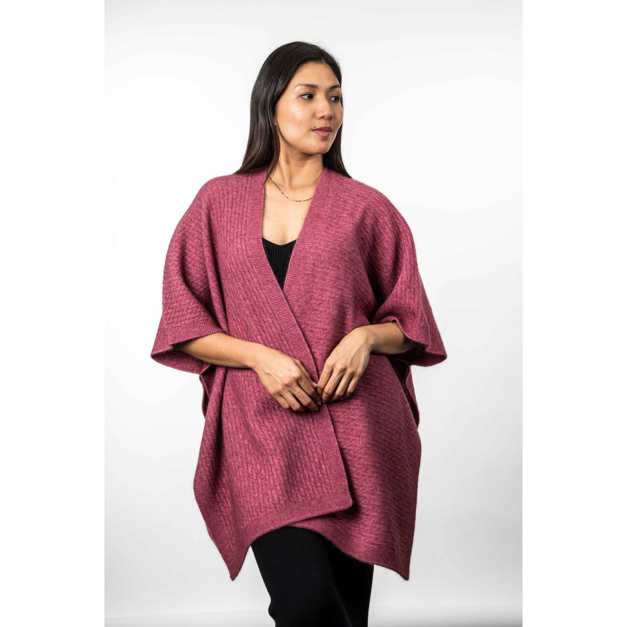 Koru - Merino and Possum Zig Zag Textured Cape (KO553)Rose