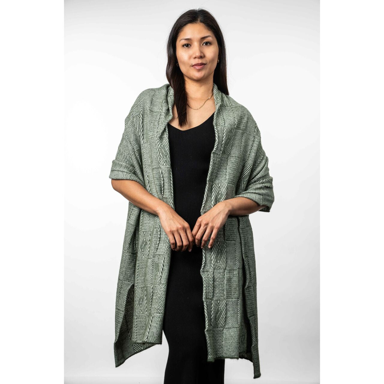 Koru - Merino - Possum Jacquard Wrap (KO554)Nat/Moss